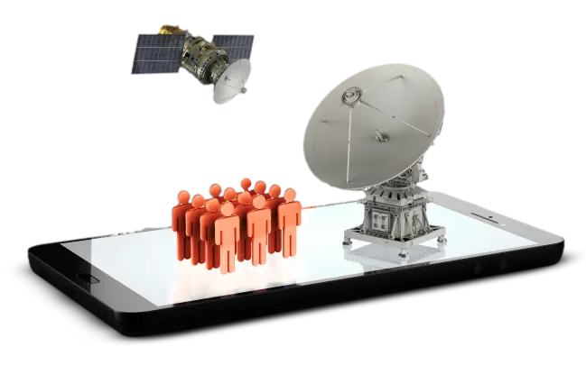 Smartphone with satellite and dish, enabling seamless communication